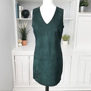 100% Suede Dark Forest Green V-Neck Mini Dress
